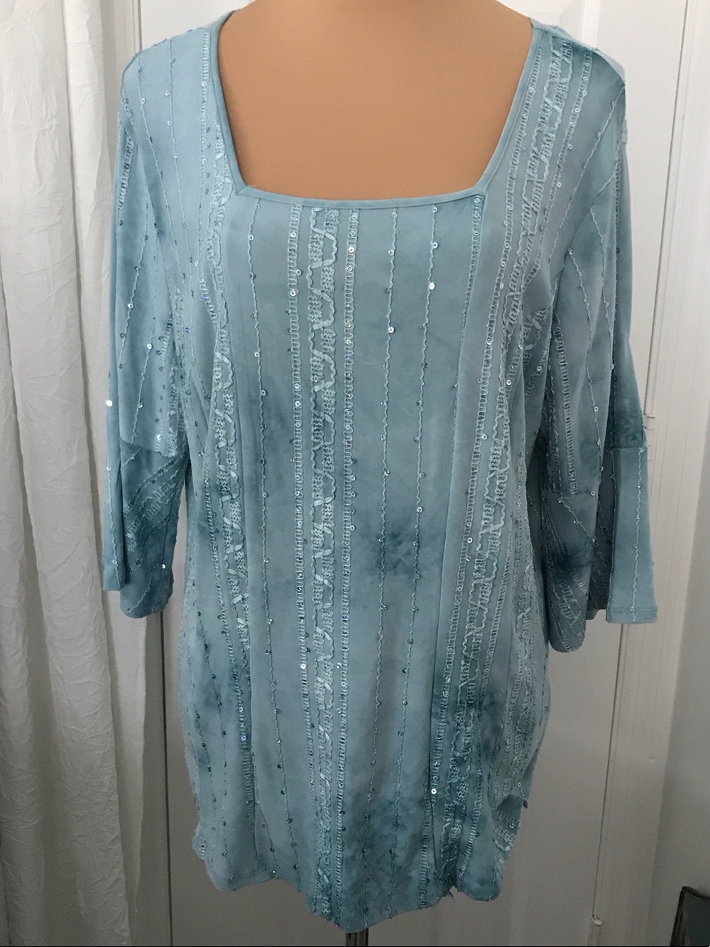 Sami & Jo Light Blue Sequin Trim Square Neck Tunic